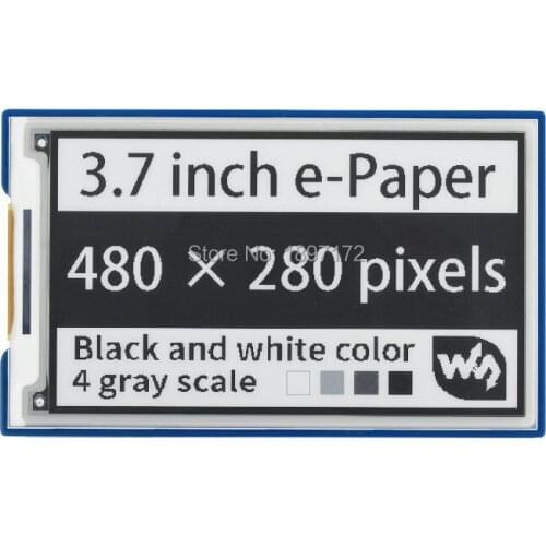 Raspberry Pi 3.7inch e-Paper e-Ink Display HAT, 480×280, Black / White, 4 Grey Scales, SPI