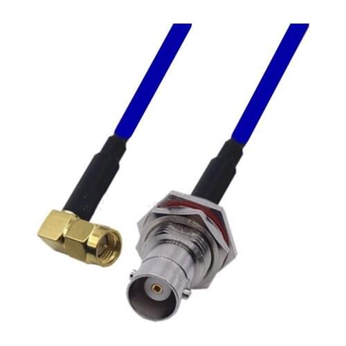 Blue Soft RG142 Double Shielded SMA Male Right Angle to BNC Female Bulkhead Connector RF Coaxial Cable 50ohm
