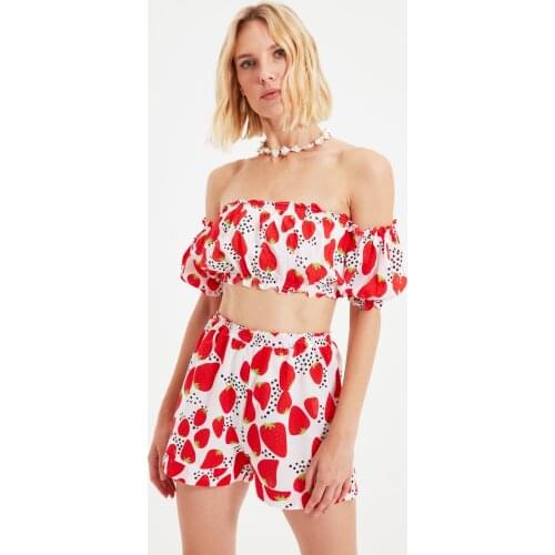 Trendyol Strawberry Patterned Carmen Collar Sub-Top Suit TBESS21AU0288