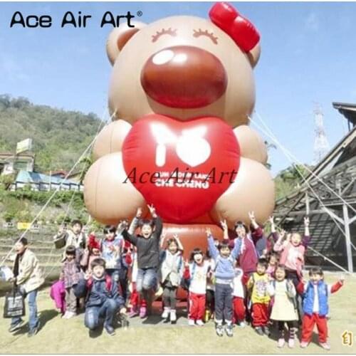 Outdoor giant decoration Inflatable bear holding a red heart with air blower for valentines advertising