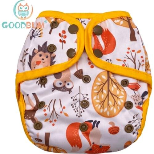 Goodbum Animal Forest Print Waterproof and Adjustable Cloth Diapers Cover Double Gusset Reusable Nappy For 3-15KGS Baby Diaper