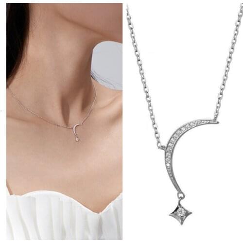 Bright Zircon Moon Star Pendant Necklaces For Women Jewelry Trendy Silver S925 Girl Clavicle Necklace Female Choker Chain Bijou