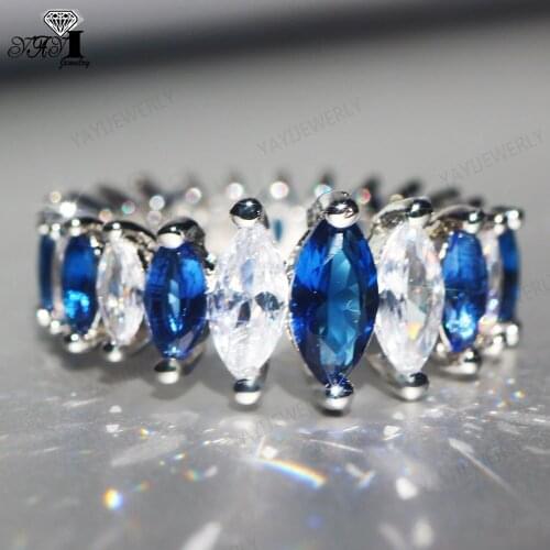 YaYI Jewelry Fashion Princess Cut Prong Setting Blue AAA+ Cubic Zirconia Silver Color Engagement Wedding Precious Gift Rings