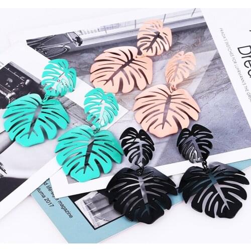 HOCOLE Fashion Metal Earring Statement Geometric Leave Shape Gold/Silver Color Metal Drop Earrings For Women Jewelry Party Gifts