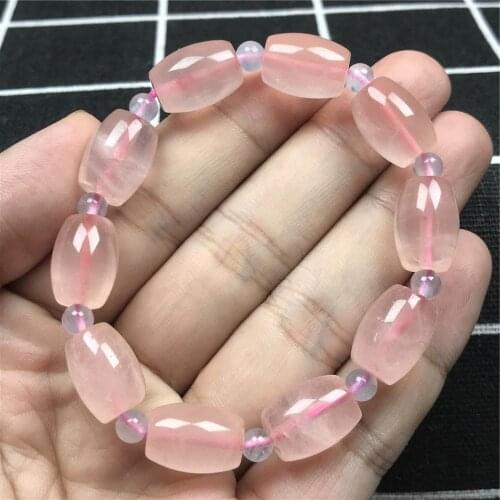 14x12mm Natural Rose Quartz With Aquamarine Round Beads Bracelet For Women Lady Madagascar Stone Crystal Fashion Jewelry AAAAA