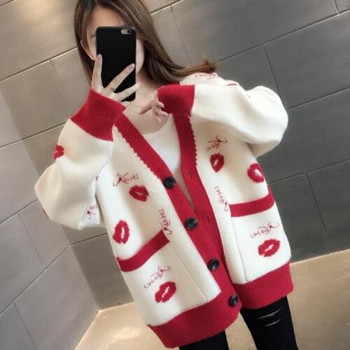 2021 Spring and Autumn Woman High Waist V-neck Sweater Female New Single-breasted Knitted Cardigan Ladies Loose Shawl H112