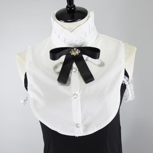 Womens Bowknot Ruffles Stand Fake Collar Ladies Removable Detachable Collars for Suits Half-Shirt False Collars Neckwear