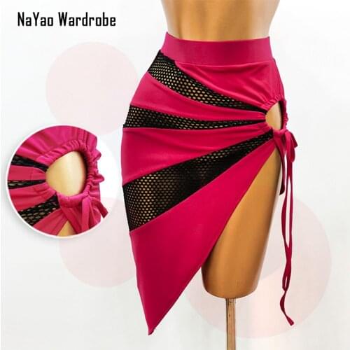 Irregular Design Latin Dance Dress Women Waist Hole Sexy Latin Dance Skirt Ballroom Samba Tango Belly Dancing Performamnce DL597