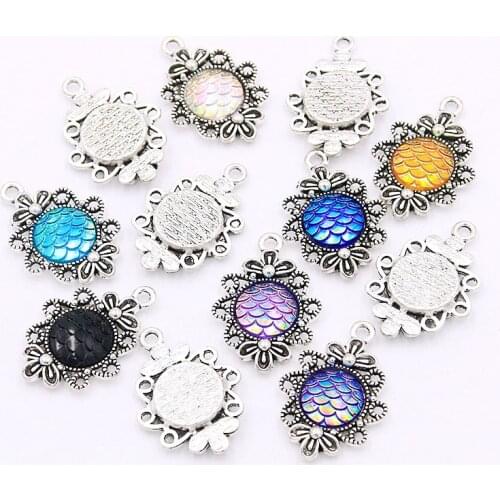 10PCS 21X30mm 12Color Gradual Scale Charms Round Flowers Base Setting Jewelry Metal Alloy DIY Bracelet Earrings Handwork Marking