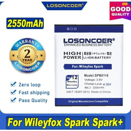 100% Original LOSONCOER 2550mAh SPB0116 Batteries For Wileyfox Spark / Spark+ Battery
