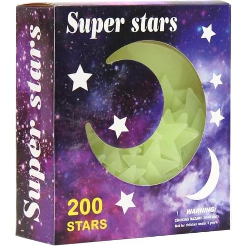 200pcs Luminous 3D Wall Stickers Glow In The Dark Stars Moon Sticker Decals for Baby rooms Fluorescent Stickers Home decor bp280