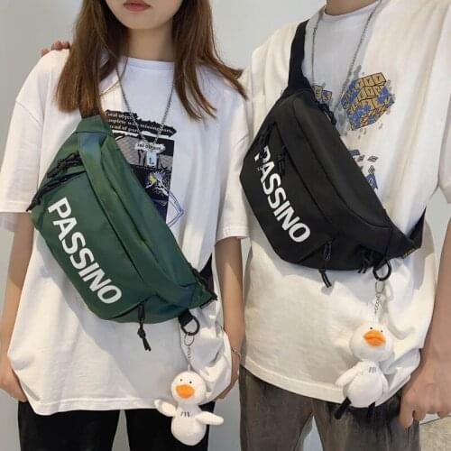 2021 Fashion Large Capacity Crossbody Bags Unisex Travel Waist Pack Nylon Adjustable Hip Belt Bag Cartoon Pendant Chest Bag