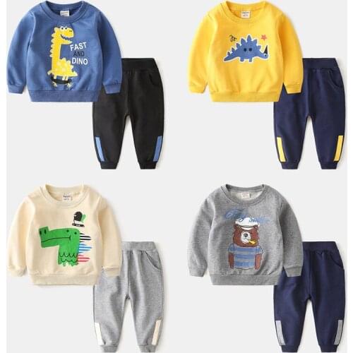 2021 Spring Autumn Childrens Suit Kids Clothes Boys Cotton Sweater Pants Two Sets Cartoon Top Fashion Toddle Wear For 2-6 Years