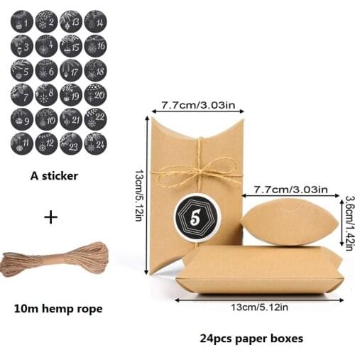 Hot 24pcs/set 13x7.7x3.6cm Christmas Candy Gift Kraft Paper Boxes Pillow Shape Chocolate Wedding Favor Gift Packaging Boxes
