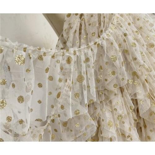 3M/lot 16cm wide Gold Shiny Dot Pleated Lace Trim Princess Skirt Bedding Room Christmas Festival DIY All Matches Decoration X983