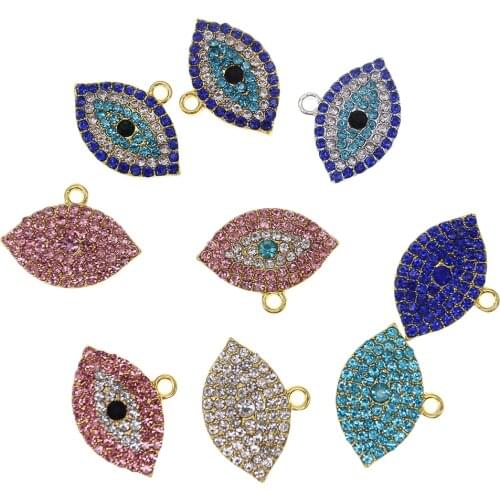 50pcs /lot Gold Plating Alloy Bling Rhinestone Eye Shape Charm For DIY Bracelet /Necklace