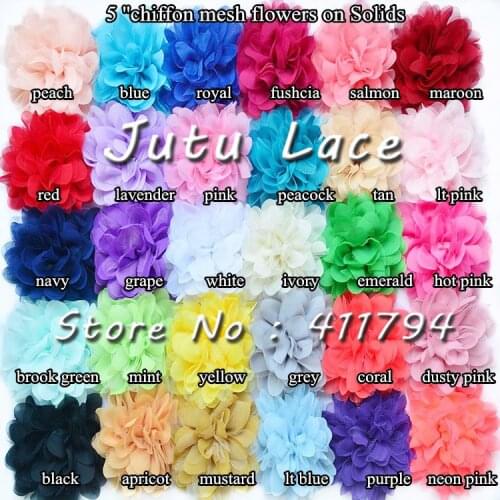 50 pcs/lot , shabby chiffon flowers , mesh chiffon flowers for headband 30 colors