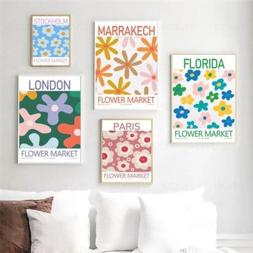 Abstract Flower Market Canvas Painting Tokyo London Paris Wall Pictures for Living Room Decor Posters and Prints Wall Art Nordic