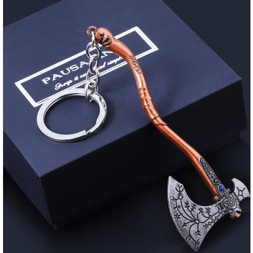 God Of War 4 Kratos Axe Shape KeyChain Exquisite Carved pattern Axe Metal Pendant Keyring Men Women Game Chaveiro Souvenir Gift