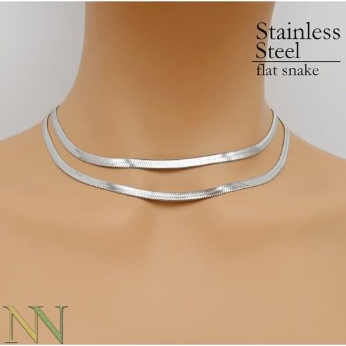 20 Pcs Stainless Steel Herringbone Choker Layer Necklace 16 18 20 Inches Tarnish Free Gold Flat Snake Chain Necklace for Women