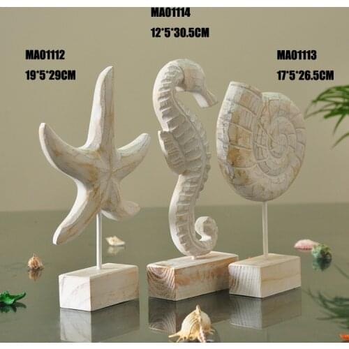 Mediterranean Style Wood Crafts Home Decoration Accessories Wooden Crafts Starfish Conch Hippocampus Wood Carving Marine Decor