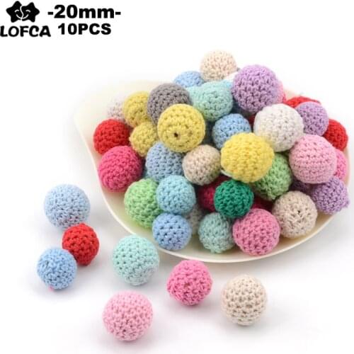 LOFCA 20mm Wooden Crochet Beads 10PCS DIY Necklace Pacifier Chain Baby Colorful Teething Knitting Beads Baby Teethers