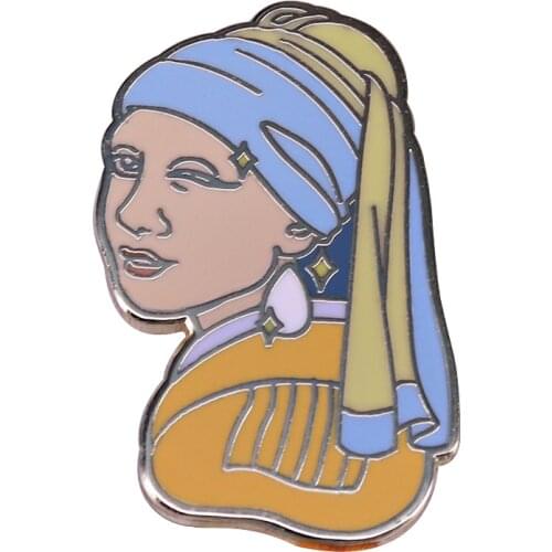 Vermeer Girl with a Pearl Earring Enamel Pin Brooch Most Famous Paintings Parody Art Collection
