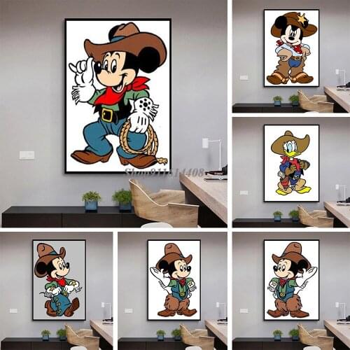 Disney Mickey One Piece Poster Canvas Painting Anime Cowboy Hat Donald Duck Poster Prints Wall Art Home Decor Baby Room Pictures