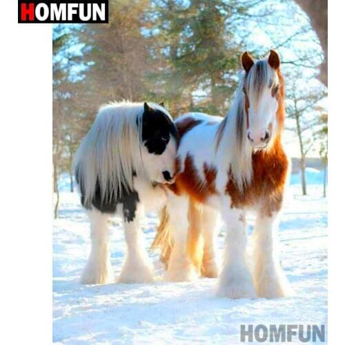 HOMFUN Art 5D Diy Diamond Painting "Snow horse" Diamond Pictures Cross Stitch 3D Rhinestone Embroidery Decor A07591