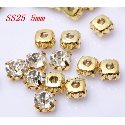 Good Quatity SS25 5mm Golden Loose Crystal Sew on Rhinestone Beads For DIY Jewelry Making(360pcs/Lot)