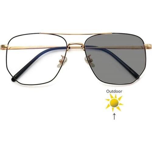 Metal oversized squaresunglasses Frame Photochromic Nearsighted eyeglasses Female Myopia Glasses Finished FML