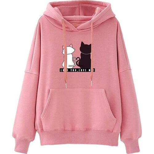 Kawaii Hoodies Womens Long Sleeve Hoodie Pullover Cute Print Pockets Drawstring Sweatshirt Blouse Tops Women Hooded Moletom
