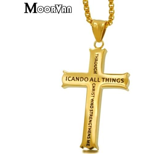 Moorvan Fashion 2018 Jesus Christ Pendant Necklace Men Stainless Steel Cross Male Women Punk Boyfriend Souvenir Jewelry VP521