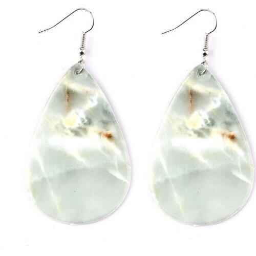 Fashion Trendy Marbling Marble Dangle Drop PU Leather Teardrop Earrings for Women Marbling Leather Teardrop Earrings Middle Size