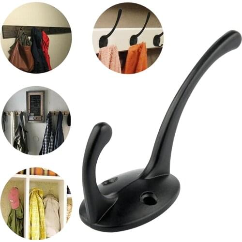 Heavy Duty Robe Hook Coat Hook Wall Mounted for Hat Hardware Dual Prong Retro Coat Hanger with 2 Screw Black