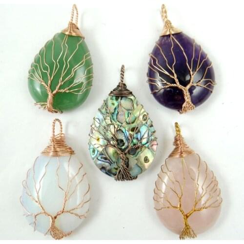 Natural Stone Quartz crystal tiger eye Turquoises aventurine Opal Abalone Shell Pendant for diy Jewelry making necklace