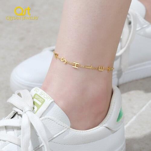 Custom Name Anklet Personalized Gold Stainless Steel Ankle on Leg Chain 26 Letter Anklets Foot For Women Nameplate Jewelry Gift