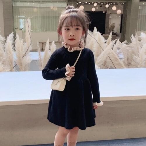 2020 Autumn Winter Baby Toddler Children Clothes Girls Knit Turtleneck Sweaters Dress Long Sleeve Princess Kids Dresses For Girl