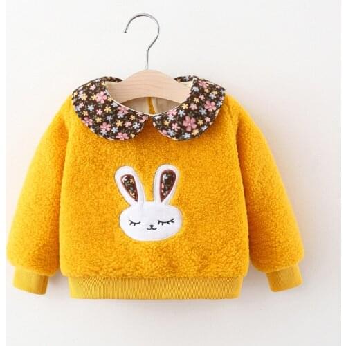Autumn and winter childrens jacket new flower collar rabbit thickened sweatshirt 2021