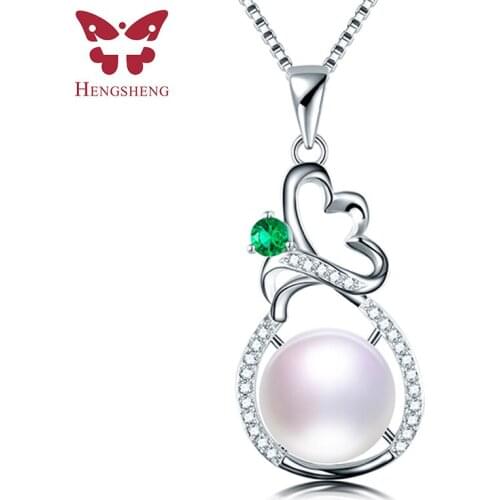HENGSHENG High Quality 100% Genuine Freshwater Pearl Necklace Fashion Women 925 Sterling Silver Zircon Pendant Necklace On Sale