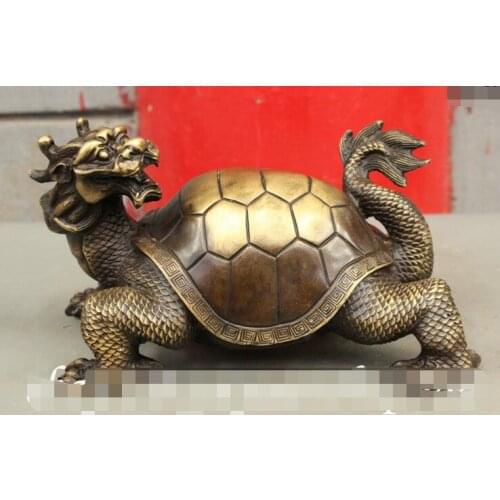 Song voge gem S7351 9 Royalty Guard Chinese FengShui Pure Bronze Exorcism Dragon Turtle Beast Statue