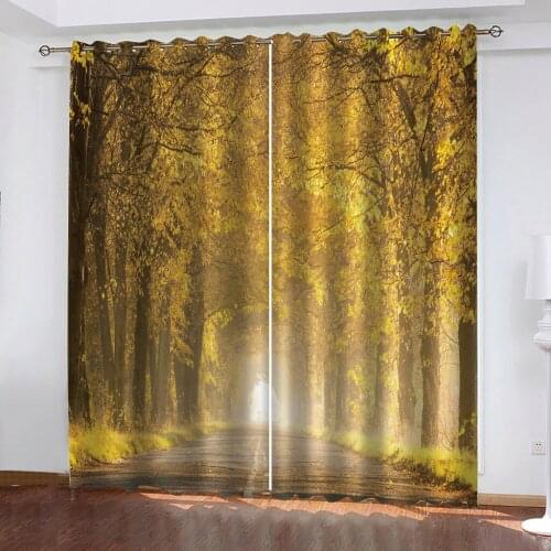 Custom gold forest curtains 3D Blackout Curtains For Living room Bedding room Drapes Cotinas para sala