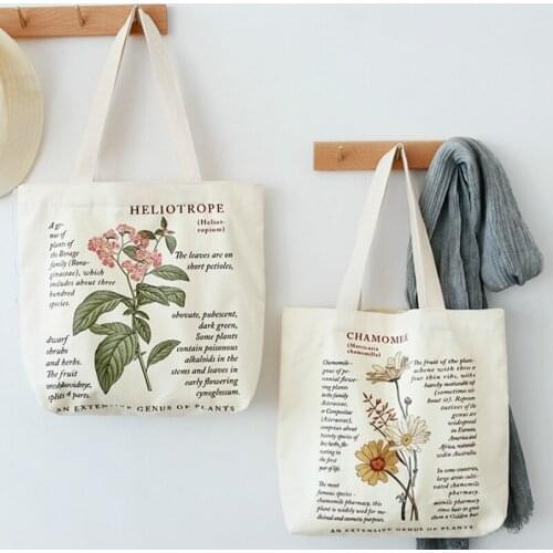 Women Casual Canvas Shoulder Bag Fashion Flower Printing Shopping Handbag Girl Harajuku Cotton Reusable Large Capacity Tote Bags