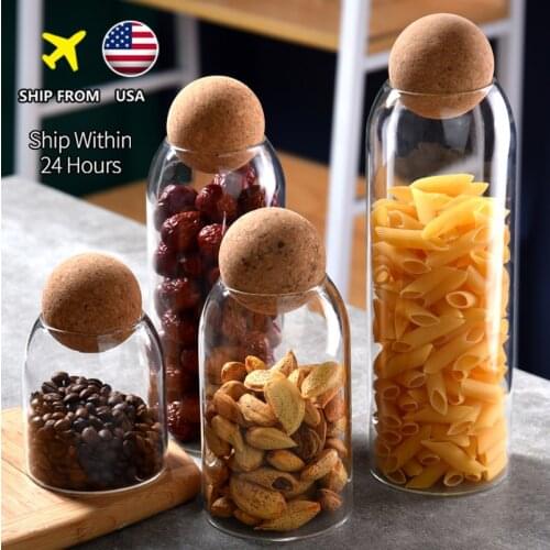 Transparent Lead-Free Glass Cork Stopper Creative Seasoning Storage Jar Sealed Tea Dried Fruit Grain Coffee Snack Storage Tool