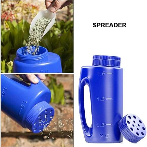 2L Hand Held Spreader Adjustable Hole Size For Seed Fertilizer Salt Gardening Tool Watering Can Seeding Tool Portable Fertilizer