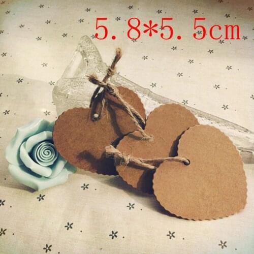 DIY Kraft Paper Brown Heart Label Luggage Kraft Paper Tags Brown Wedding Note Blank price Hang tag Kraft Gift 5.8*5.5cm 100Pcs