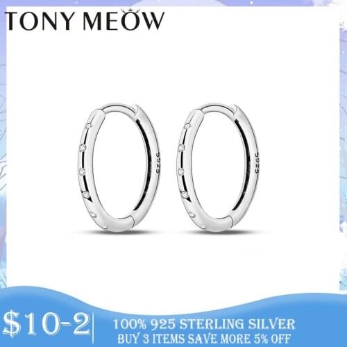 Hoop Earrings 925 Sterling Silver Classic Round Silver Hoop Earrings Authentic Clear Zircon Earrings For Women Fashion Jewelry