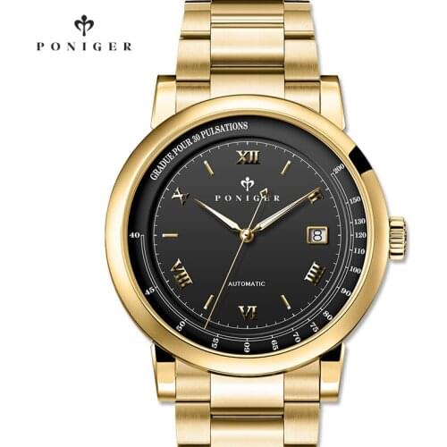 Luxury Brand PONIGER Watch Men Japan NH35A Automatic Mechanical Men‘s Wristwatches 50M Waterproof Heart Rate Test Clock P305-8