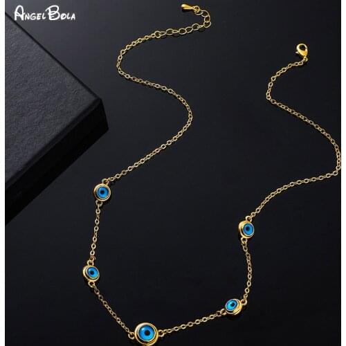 Blue Evil Eye Crystal Charm Allah Necklace for Women Muslim Jewelry 5 Turkish Blue Eye Necklace Gold Color Plated Never Faded