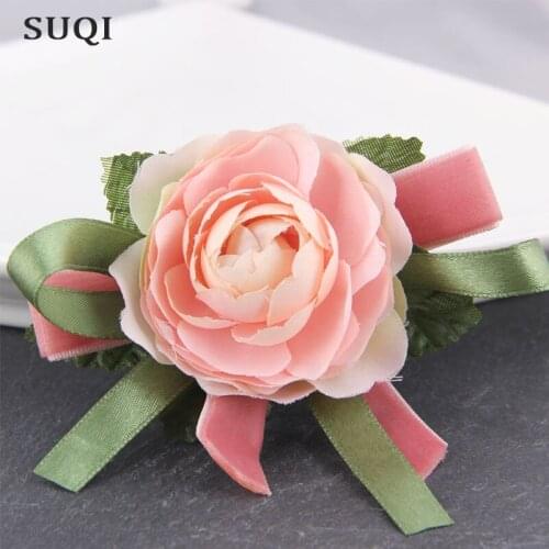 SUQI fashion brooches Pin for Womens fabric bow Brooches Jewelry pink Rose peony Flowers Brooch Pins clothes dress Decoration